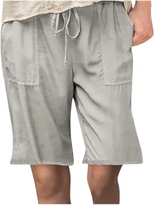 Womens Summer Casual Shorts Elastic Drawstring Waist Straight-Legs Shorts Cotton Linen 5 Inch Casual Shorts Sweat Shorts