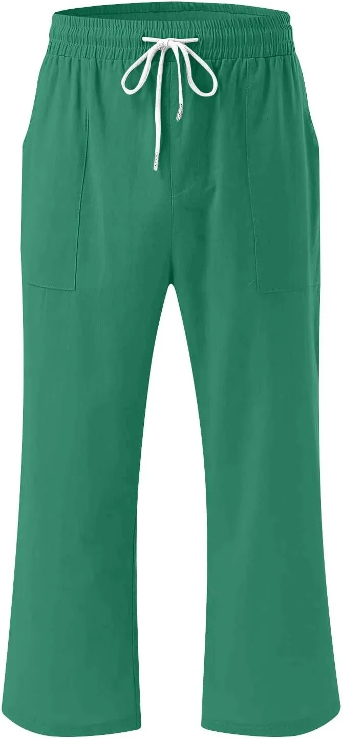 Womens Wide Leg Cotton Linen Pants Summer Casual High Waisted Palazzo Pant Work Tie Knot Trousers with Pocket