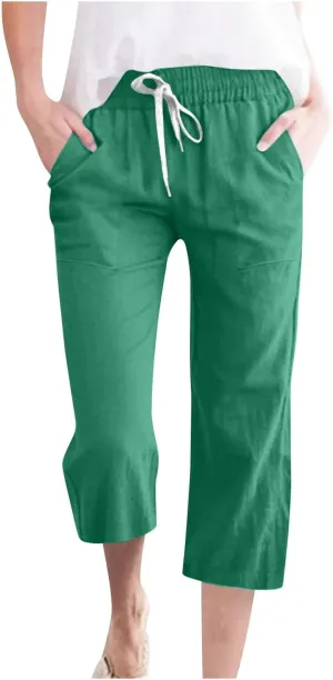 Womens Wide Leg Cotton Linen Pants Summer Casual High Waisted Palazzo Pant Work Tie Knot Trousers with Pocket