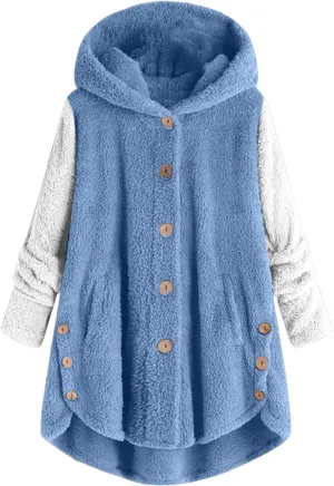 Womens Winter Jacket Coats Button Hem Plus Size Hoodie Top Sweater Blouse Thermal Sweatshirt Outerwear Women Winter