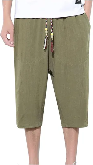 Ymosrh Men's Shorts Casual Solid Color Cotton Linen Lightweight Comfortable Casual Shorts Cropped Pants Shorts, M-5XL
