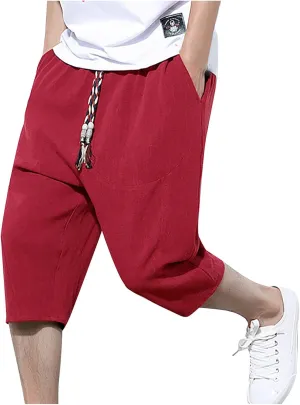 Ymosrh Men's Shorts Casual Solid Color Cotton Linen Lightweight Comfortable Casual Shorts Cropped Pants Shorts, M-5XL
